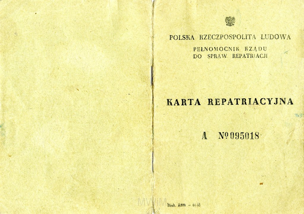 KKE 5693-1.jpg - Dok. Karta Repatriacyjna Katarzyny Graszko (ur. 18 XI 1894 r. w Moskwie) – córka Jana i Weroniki Graszko, Kętrzyn, 2 IV 1959 r.